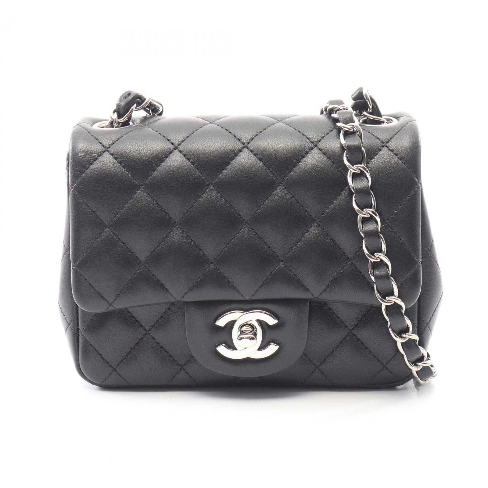 Chanel Shoulder Bag Mini Quilted Black Lambskin Chain