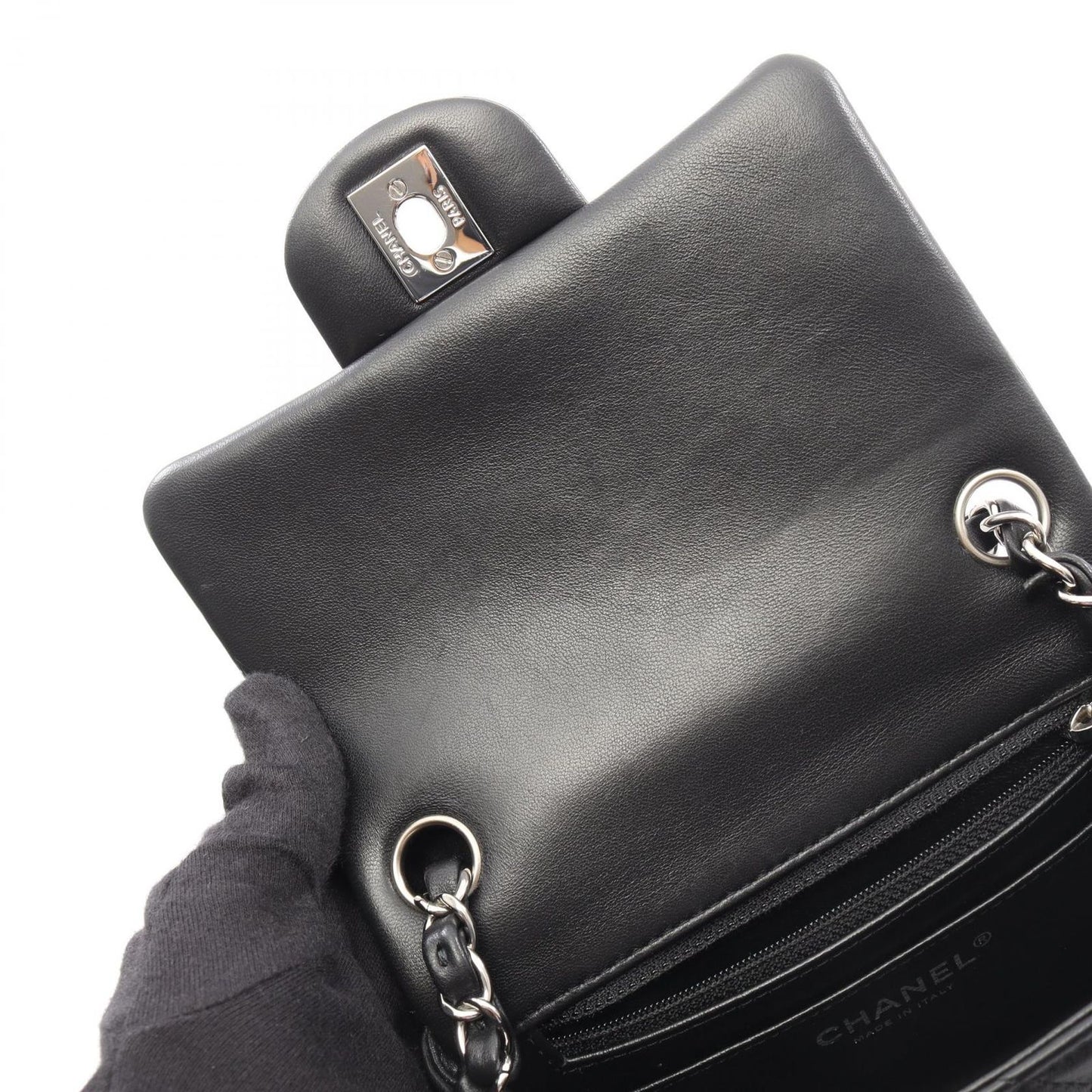 Chanel Shoulder Bag Mini Quilted Black Lambskin Chain — view 6