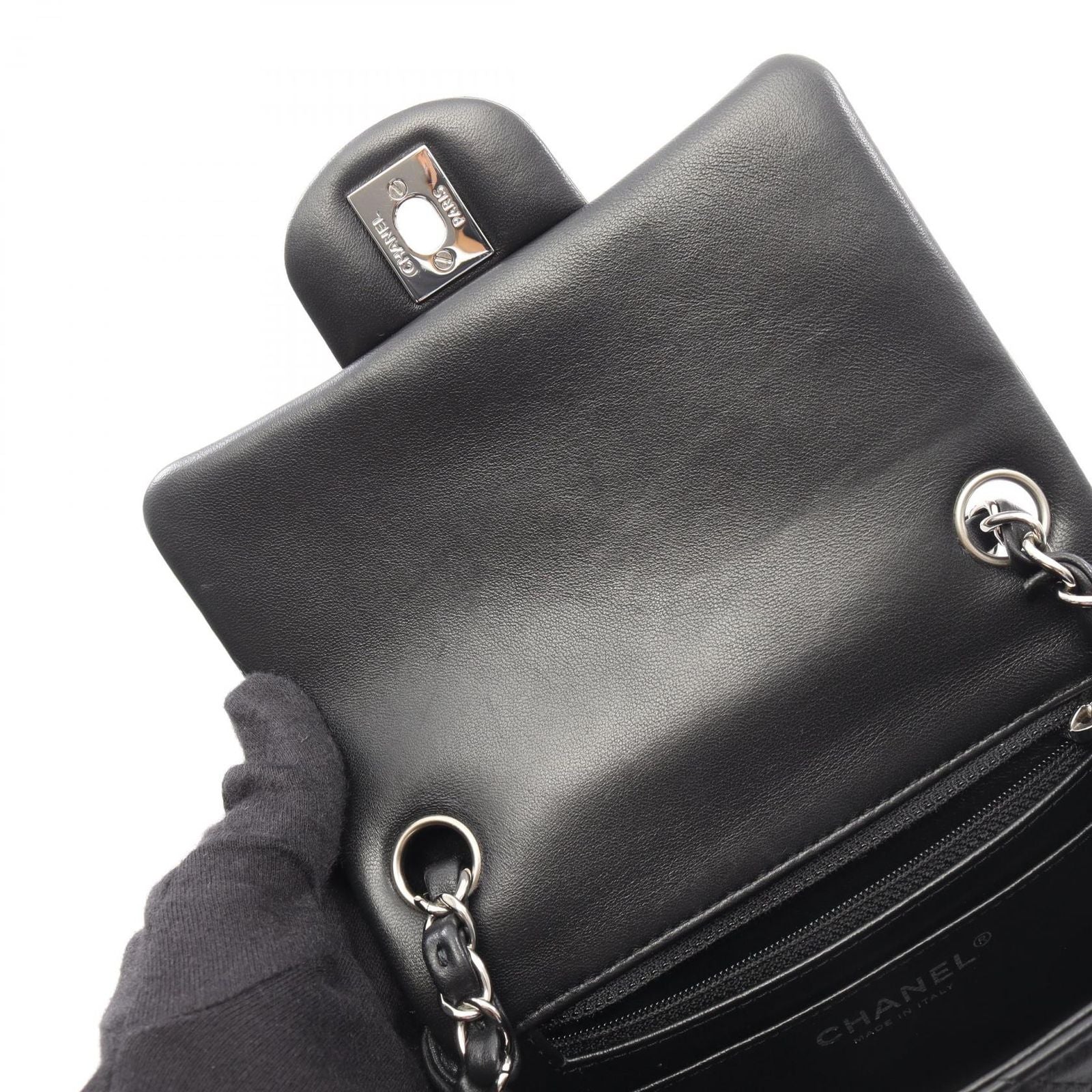 Chanel Shoulder Bag Mini Quilted Black Lambskin Chain — view 6