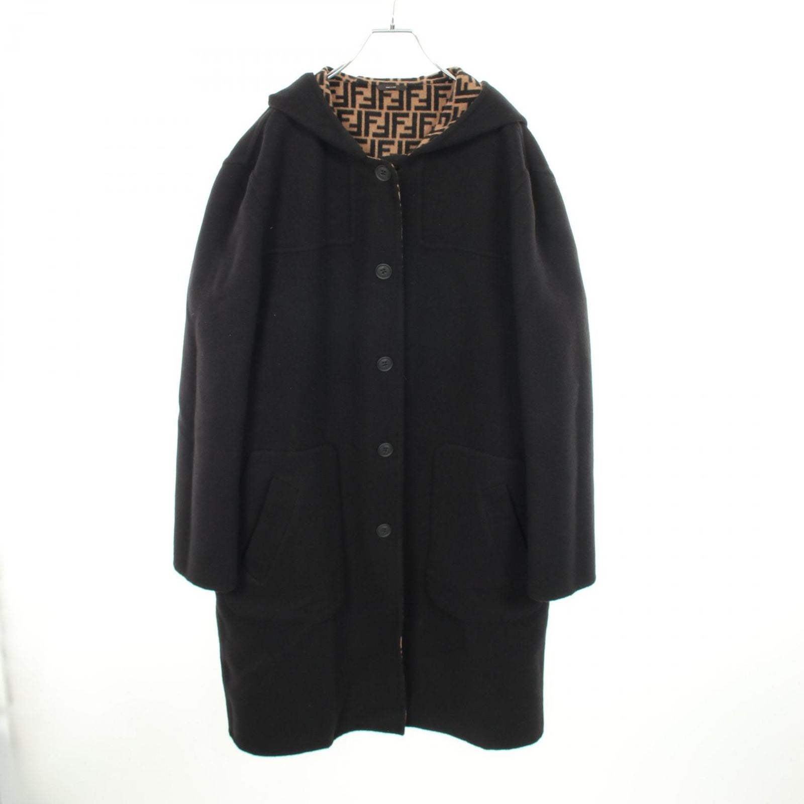 Fendi Zucca Hooded Reversible Wool Coat — view 3