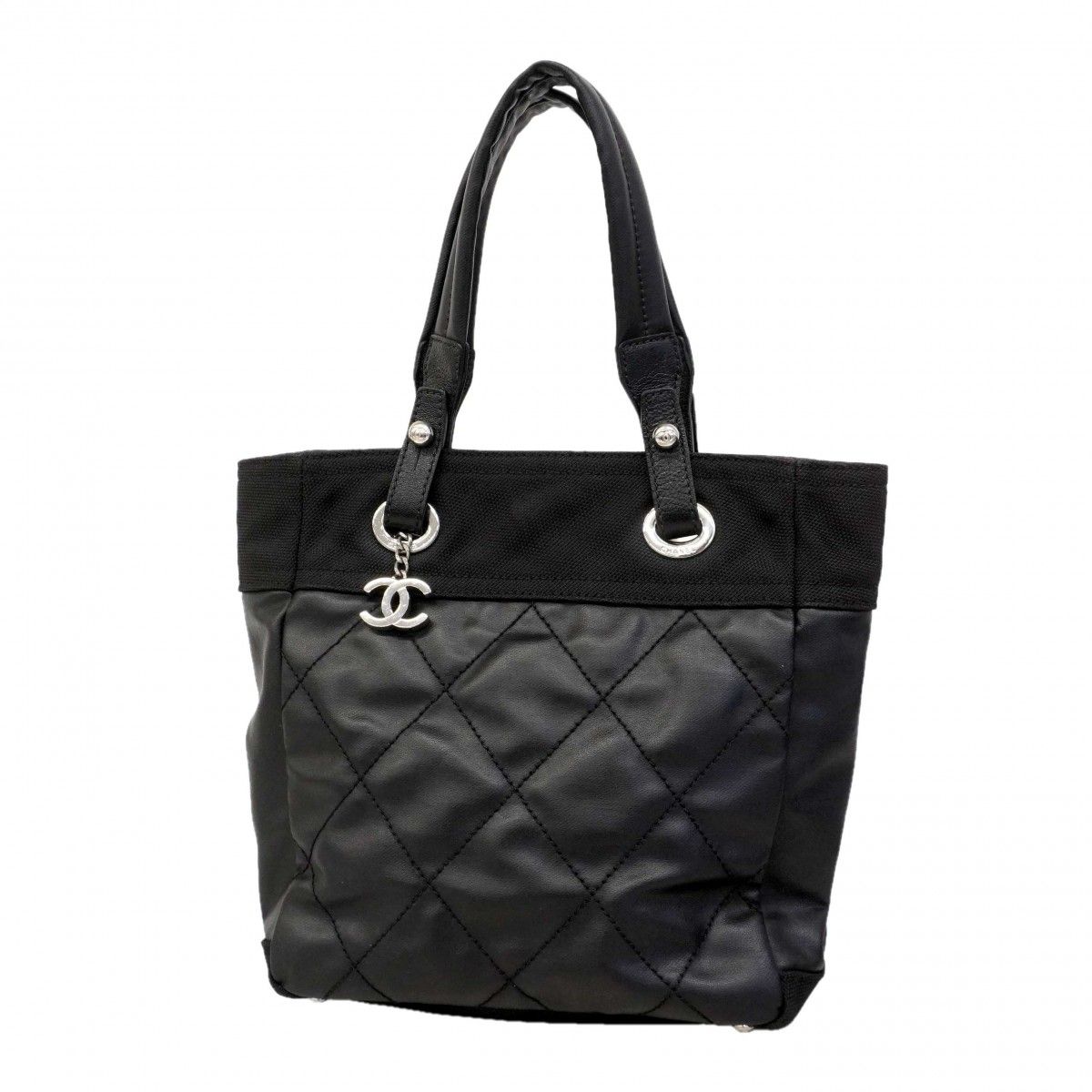 Chanel Tote Paris Biarritz Canvas Black Silver