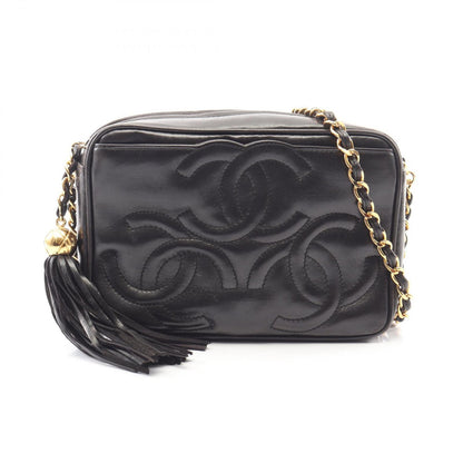 Chanel Shoulder Bag Triple CC Logo Tassel Black Lambskin Coco Fringe Mini Chain