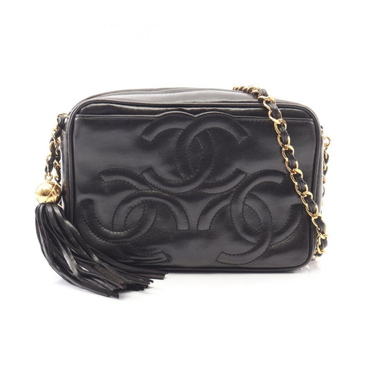 Chanel Shoulder Bag Triple CC Logo Tassel Black Lambskin Coco Fringe Mini Chain