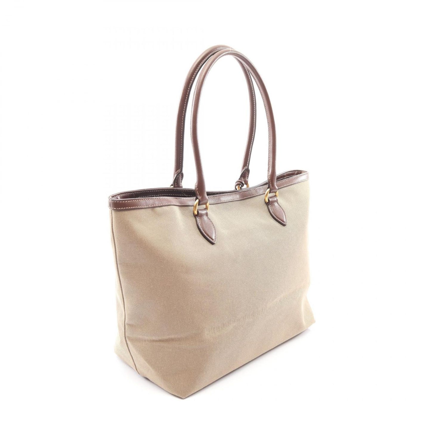 Prada Tote Logo Jacquard Beige Brown Canvas Leather — view 2