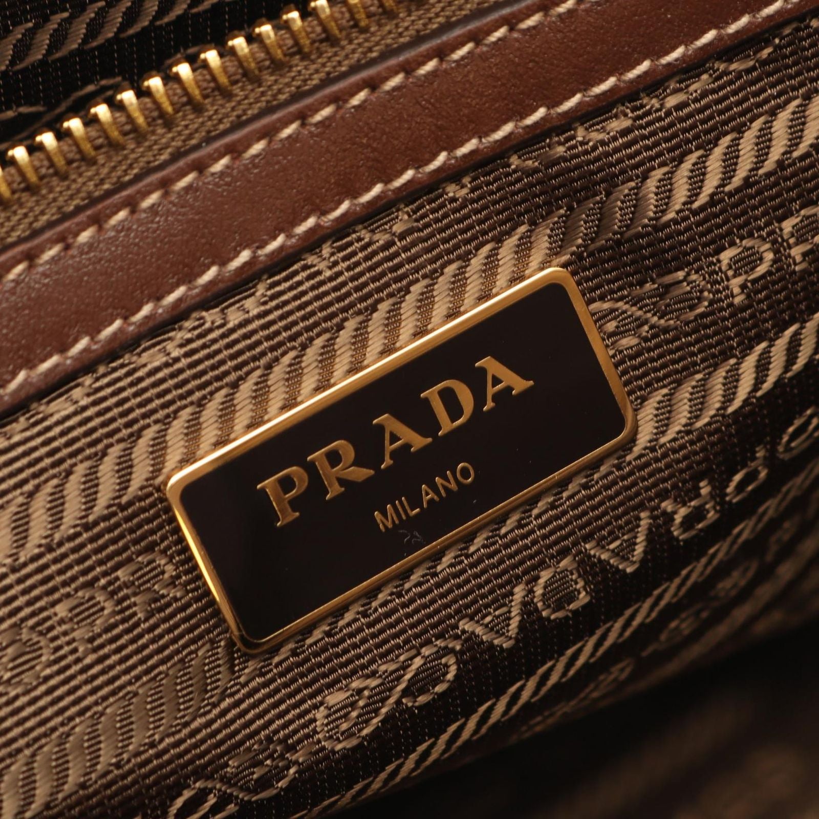 Prada Tote Logo Jacquard Beige Brown Canvas Leather — view 4
