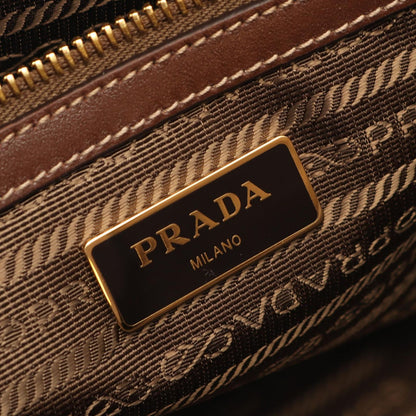 Prada Tote Logo Jacquard Beige Brown Canvas Leather — view 4