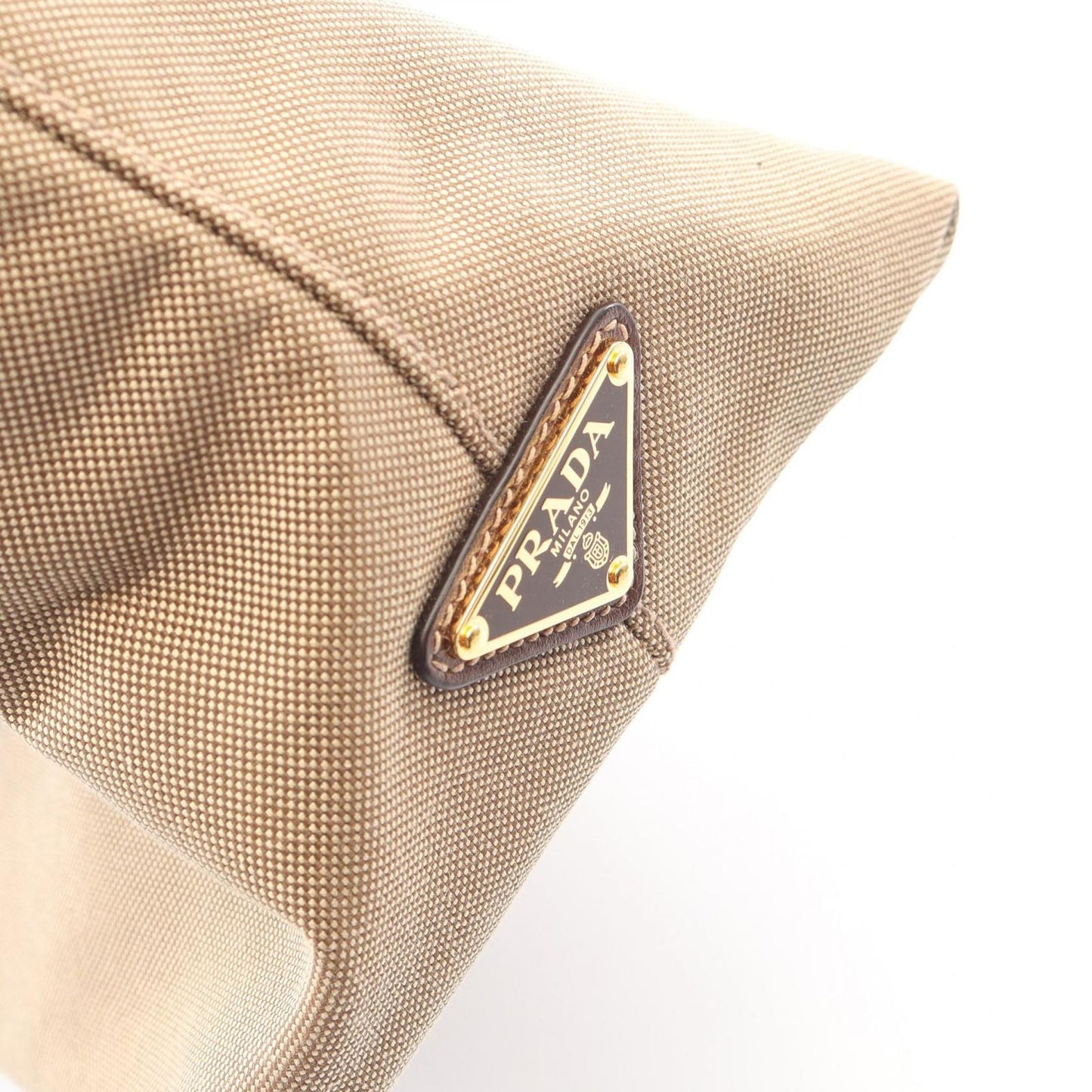 Prada Tote Logo Jacquard Beige Brown Canvas Leather — view 8