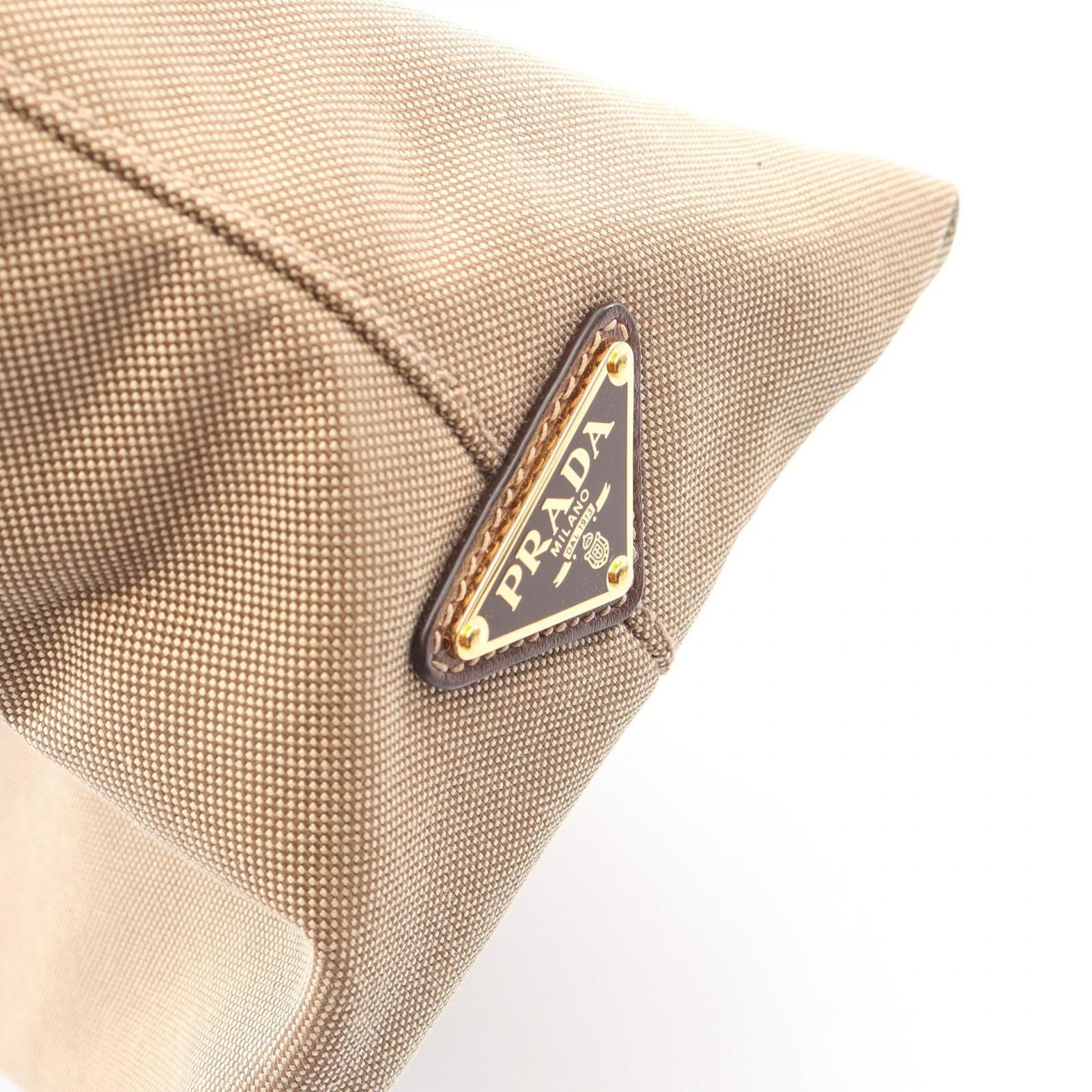 Prada Tote Logo Jacquard Beige Brown Canvas Leather — view 8