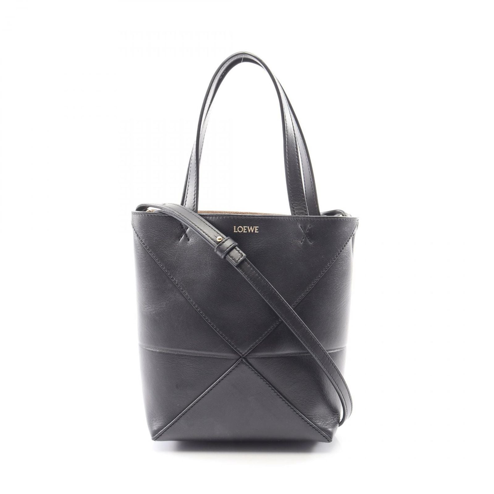 Loewe Handbag Puzzle Fold Mini 2-Way Black Leather Tote