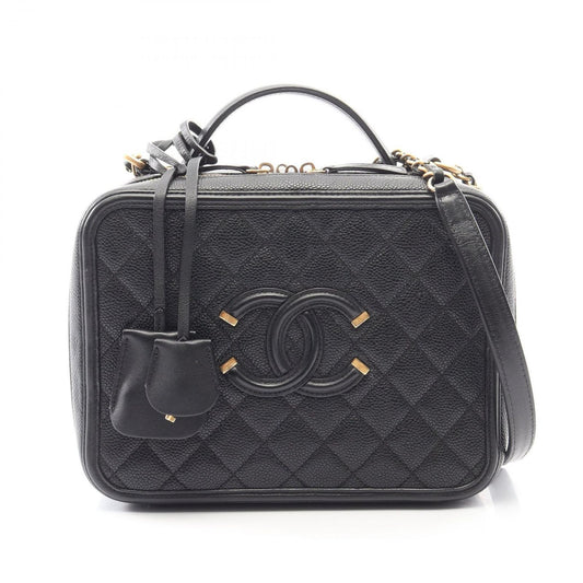 Chanel Shoulder Bag CC Filigree Quilted Vanity 2-Way Black Caviar Leather CC