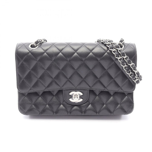 Chanel Shoulder Bag Quilted Double Flap Black Caviar Leather Chain