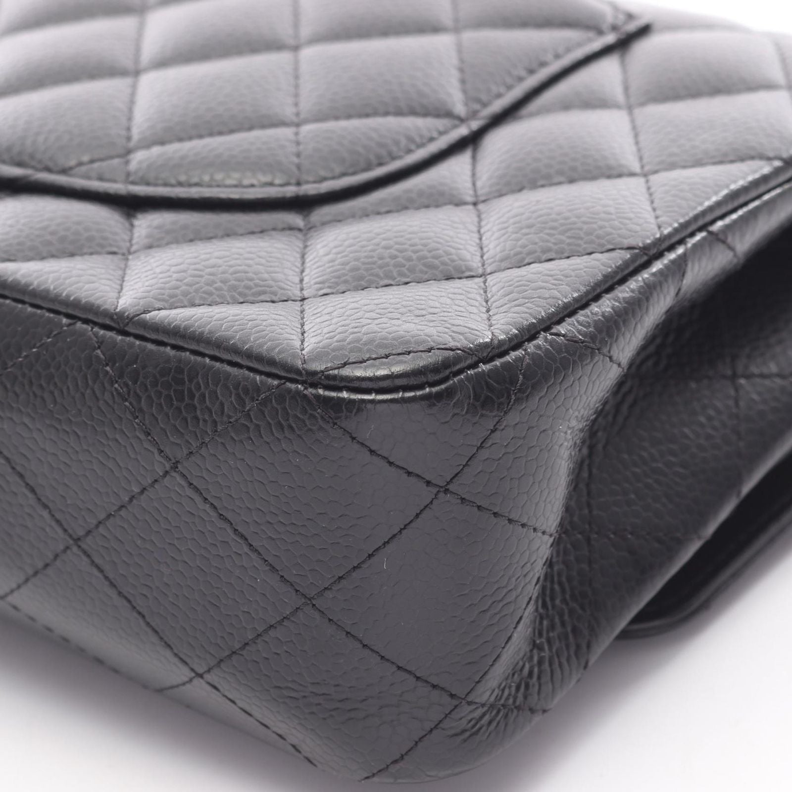 Chanel Shoulder Bag Quilted Double Flap Black Caviar Leather Chain — view 6