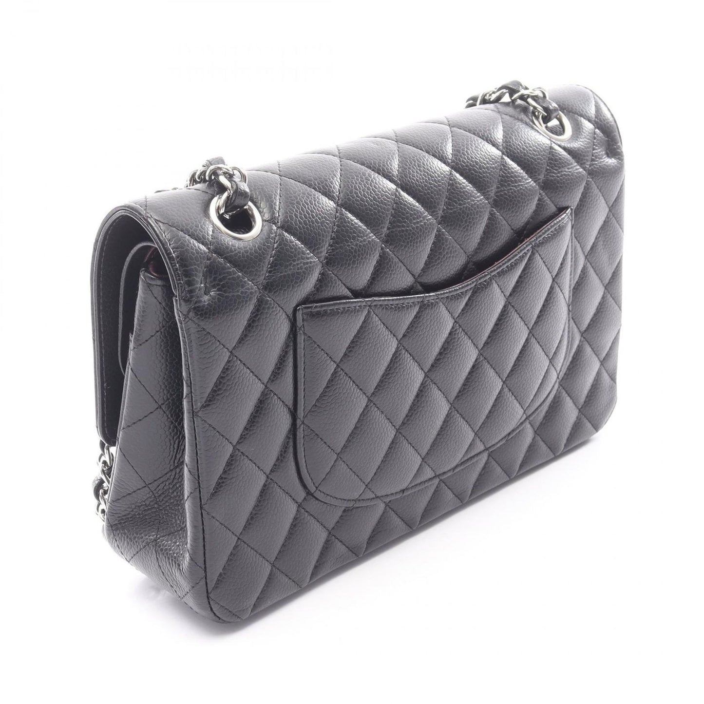 Chanel Shoulder Bag Quilted Double Flap Black Caviar Leather Chain — view 2