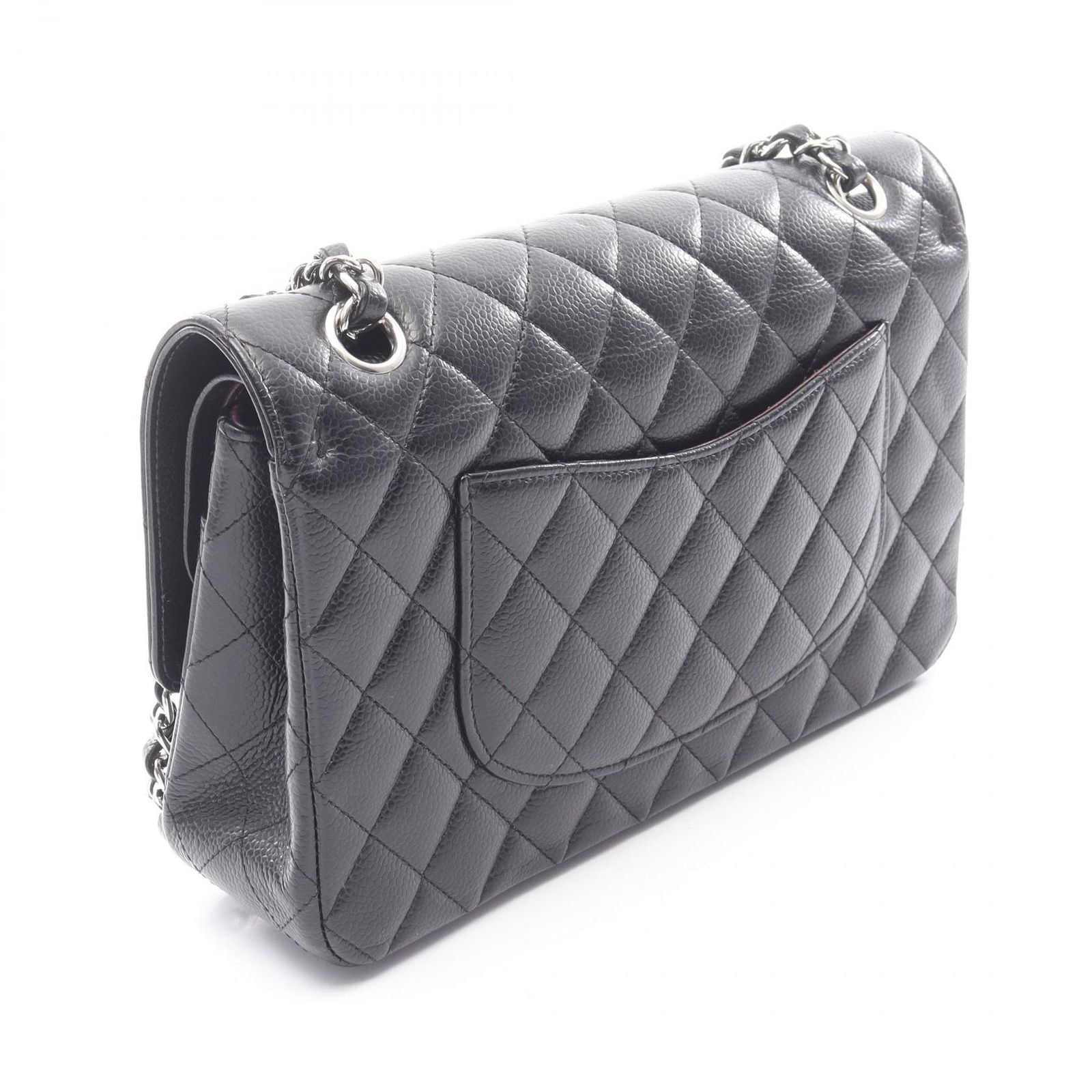 Chanel Shoulder Bag Quilted Double Flap Black Caviar Leather Chain — view 2