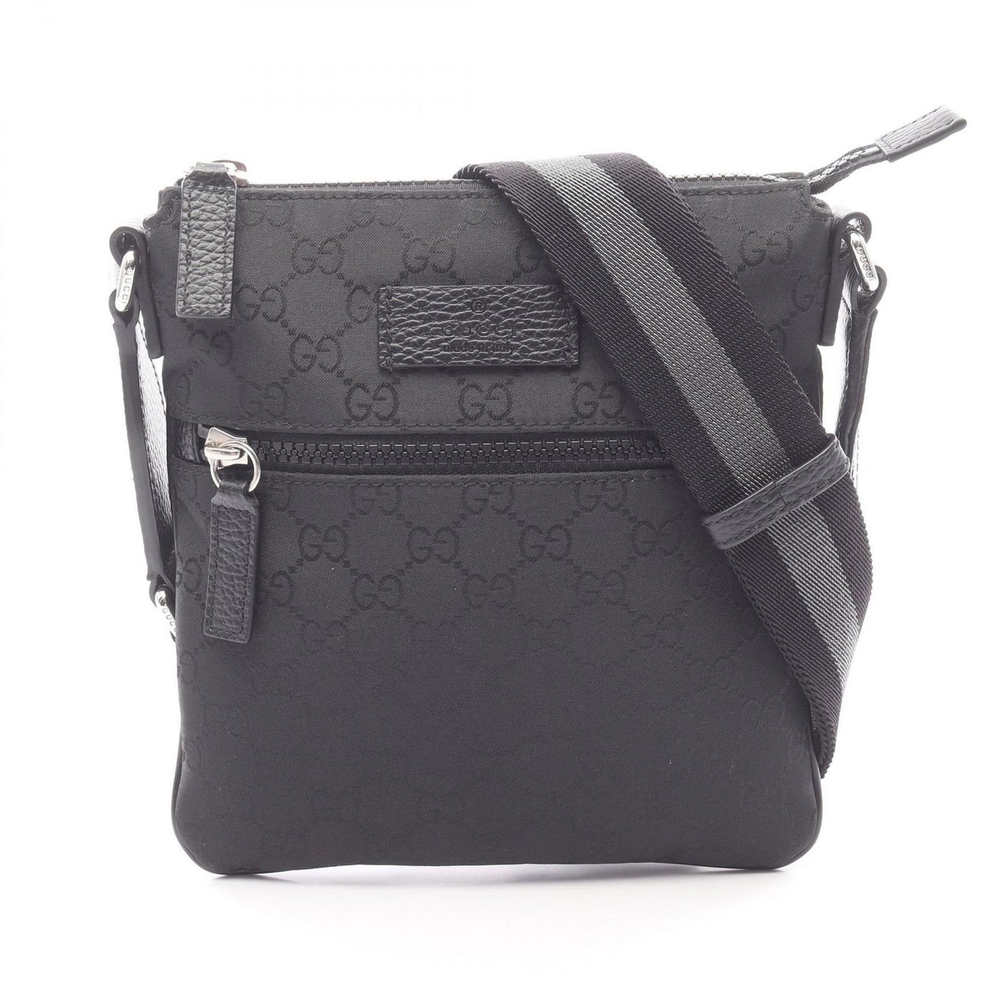 Gucci Shoulder Bag GG Pattern Black Nylon Leather