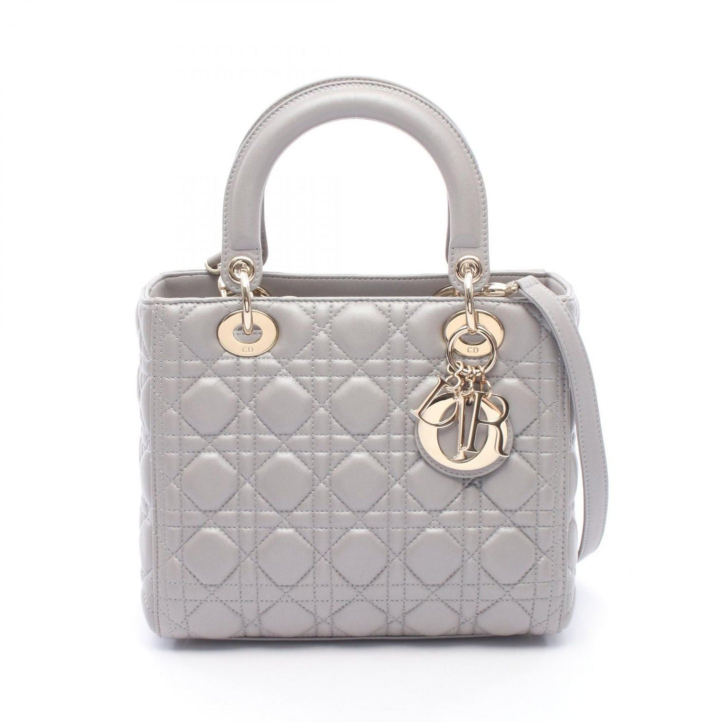 Dior Handbag Lady Dior Cannage 2-Way Gray Leather Tote
