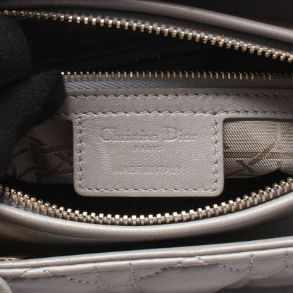 Dior Handbag Lady Dior Cannage 2-Way Gray Leather Tote — view 4