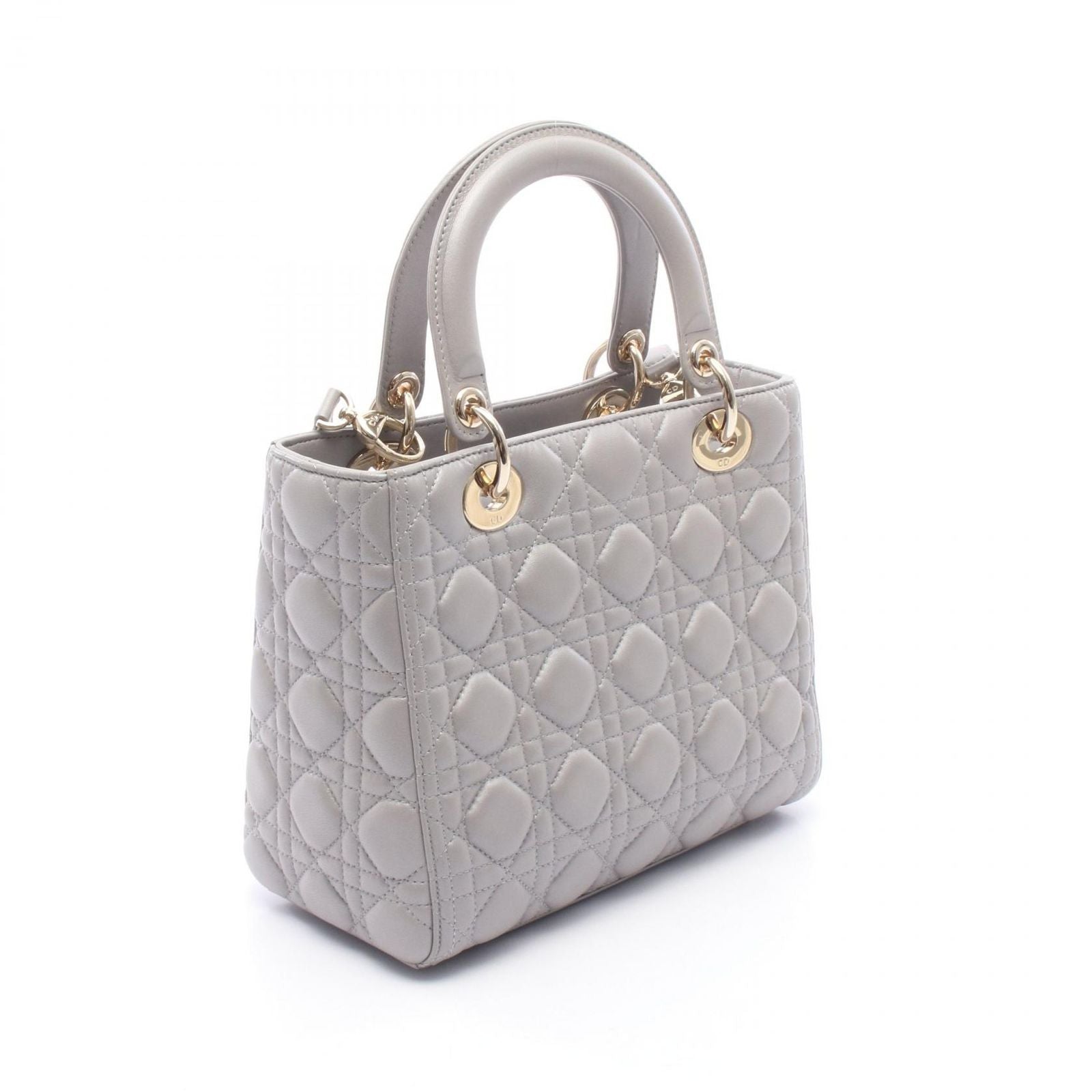 Dior Handbag Lady Dior Cannage 2-Way Gray Leather Tote — view 2