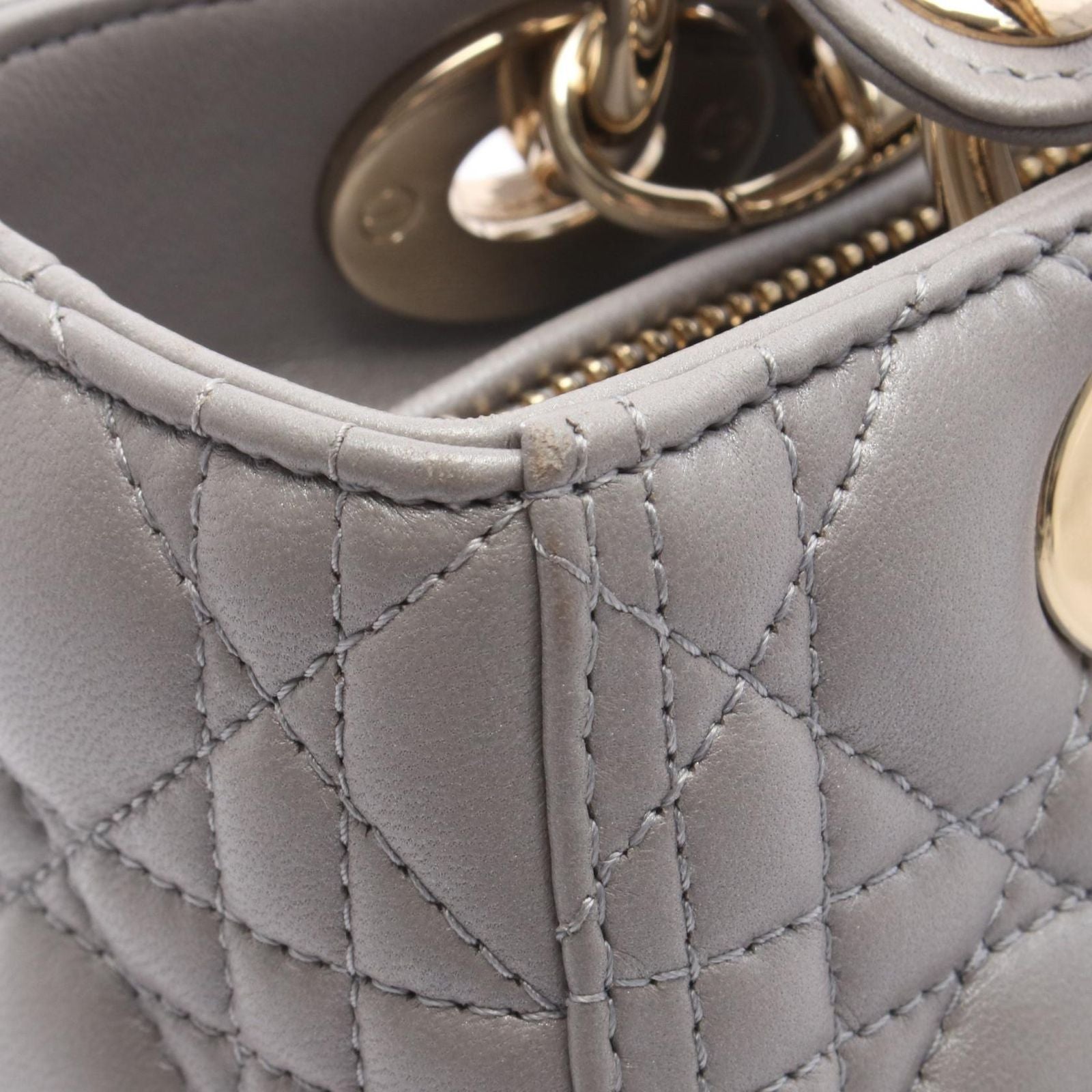 Dior Handbag Lady Dior Cannage 2-Way Gray Leather Tote — view 7