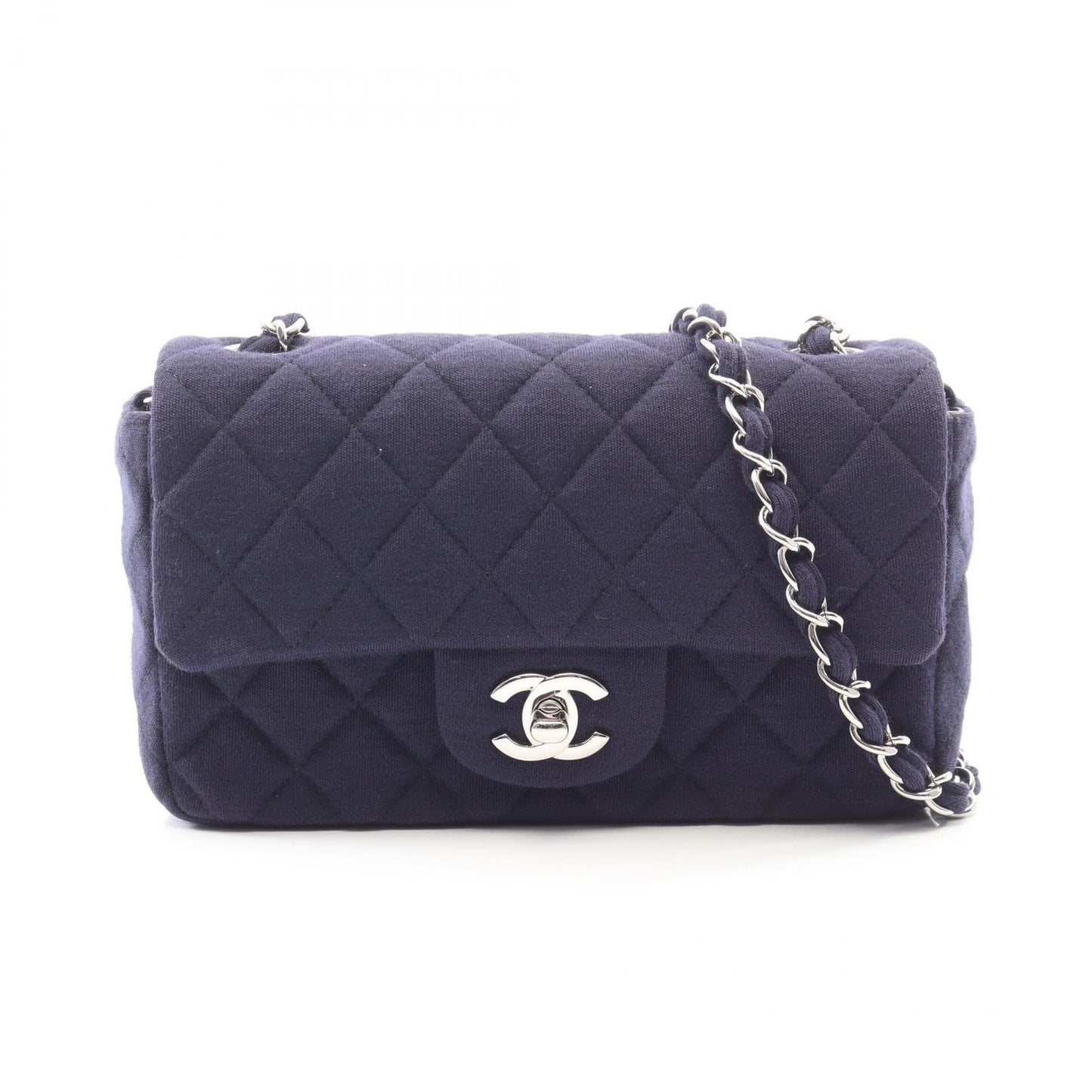 Chanel Shoulder Bag Mini Quilted 20 Navy Cotton Chain