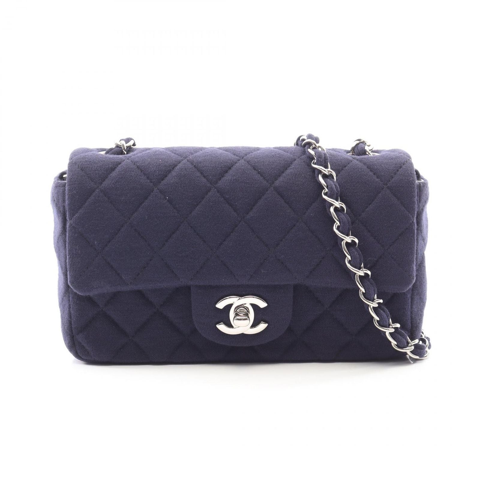 Chanel Shoulder Bag Mini Quilted 20 Navy Cotton Chain
