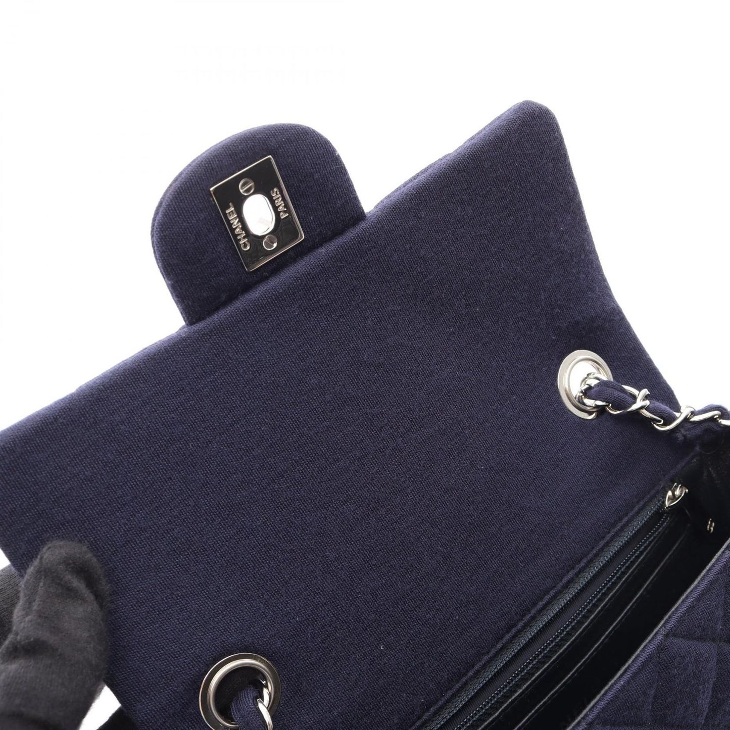 Chanel Shoulder Bag Mini Quilted 20 Navy Cotton Chain — view 8