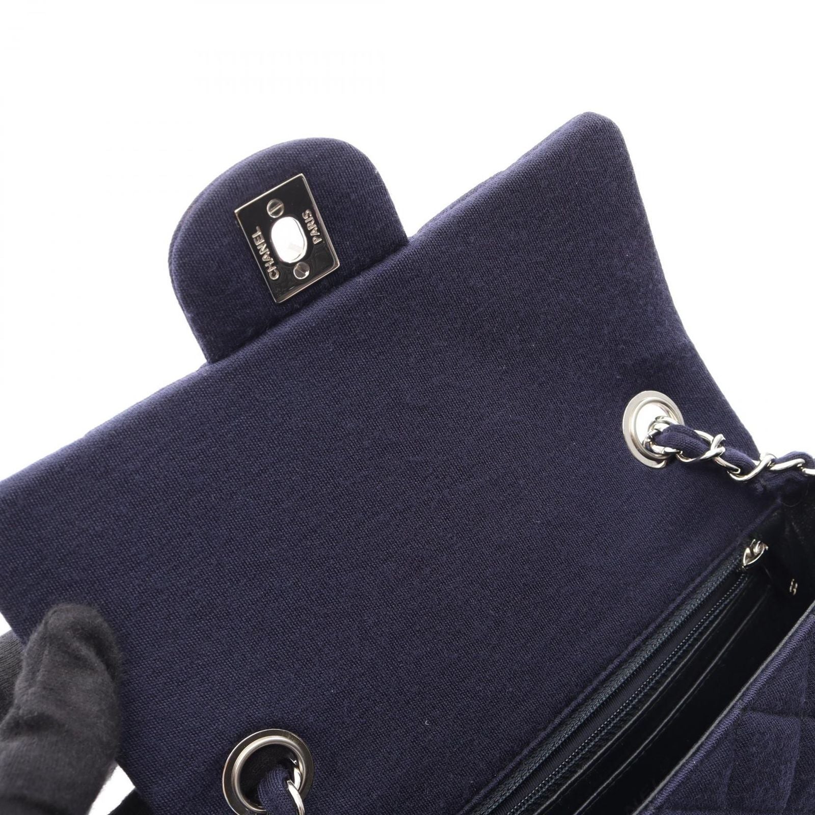 Chanel Shoulder Bag Mini Quilted 20 Navy Cotton Chain — view 8