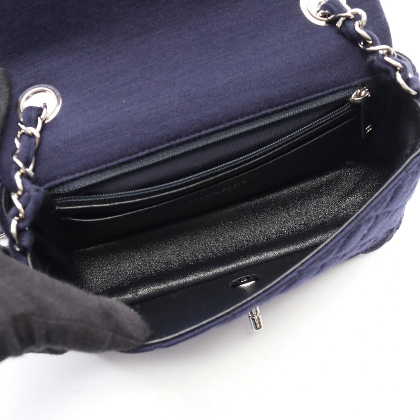 Chanel Shoulder Bag Mini Quilted 20 Navy Cotton Chain — view 3