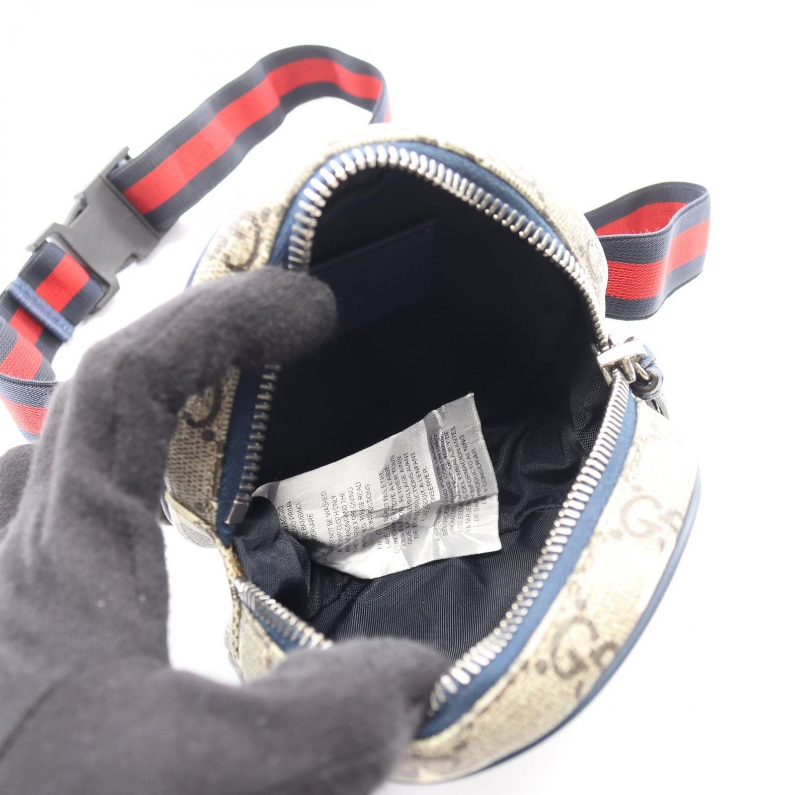 Gucci Waist Bag Children's GG Supreme Star Kids Beige Navy Canvas Leather Round — view 3