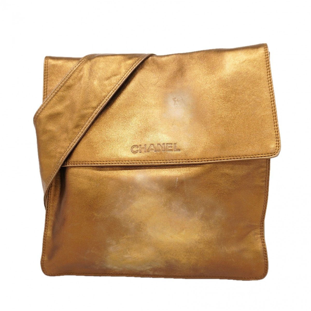 Chanel Shoulder Bag Lambskin Blanc Gold