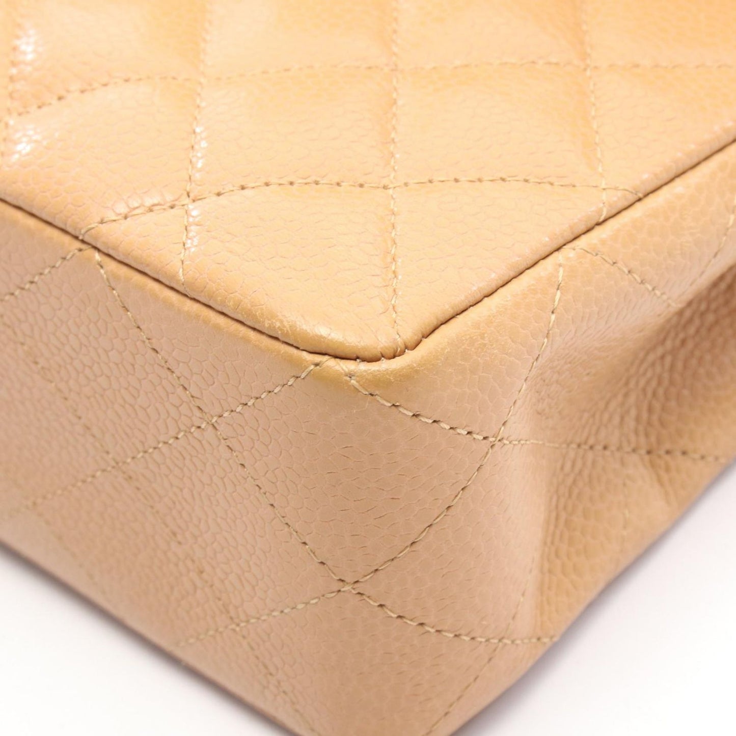 Chanel Shoulder Bag Quilted Double Flap Beige Caviar Leather Chain — view 8