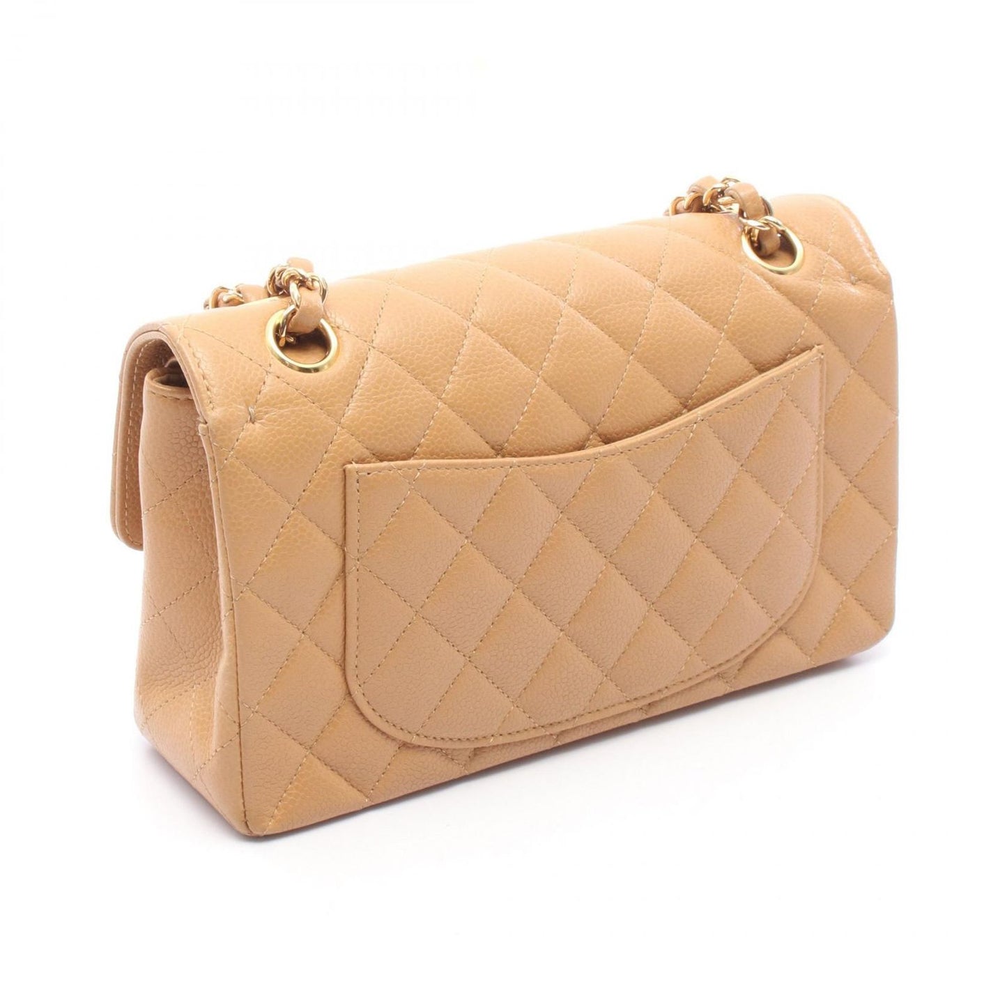 Chanel Shoulder Bag Quilted Double Flap Beige Caviar Leather Chain — view 2