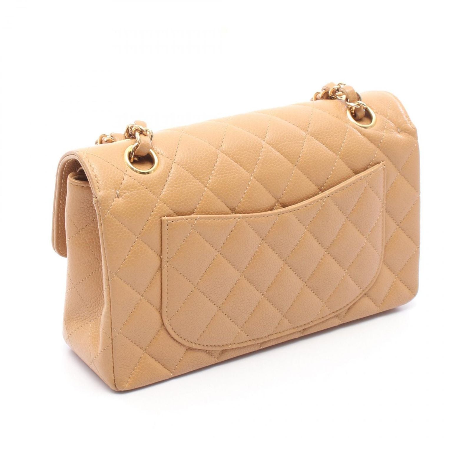 Chanel Shoulder Bag Quilted Double Flap Beige Caviar Leather Chain — view 2