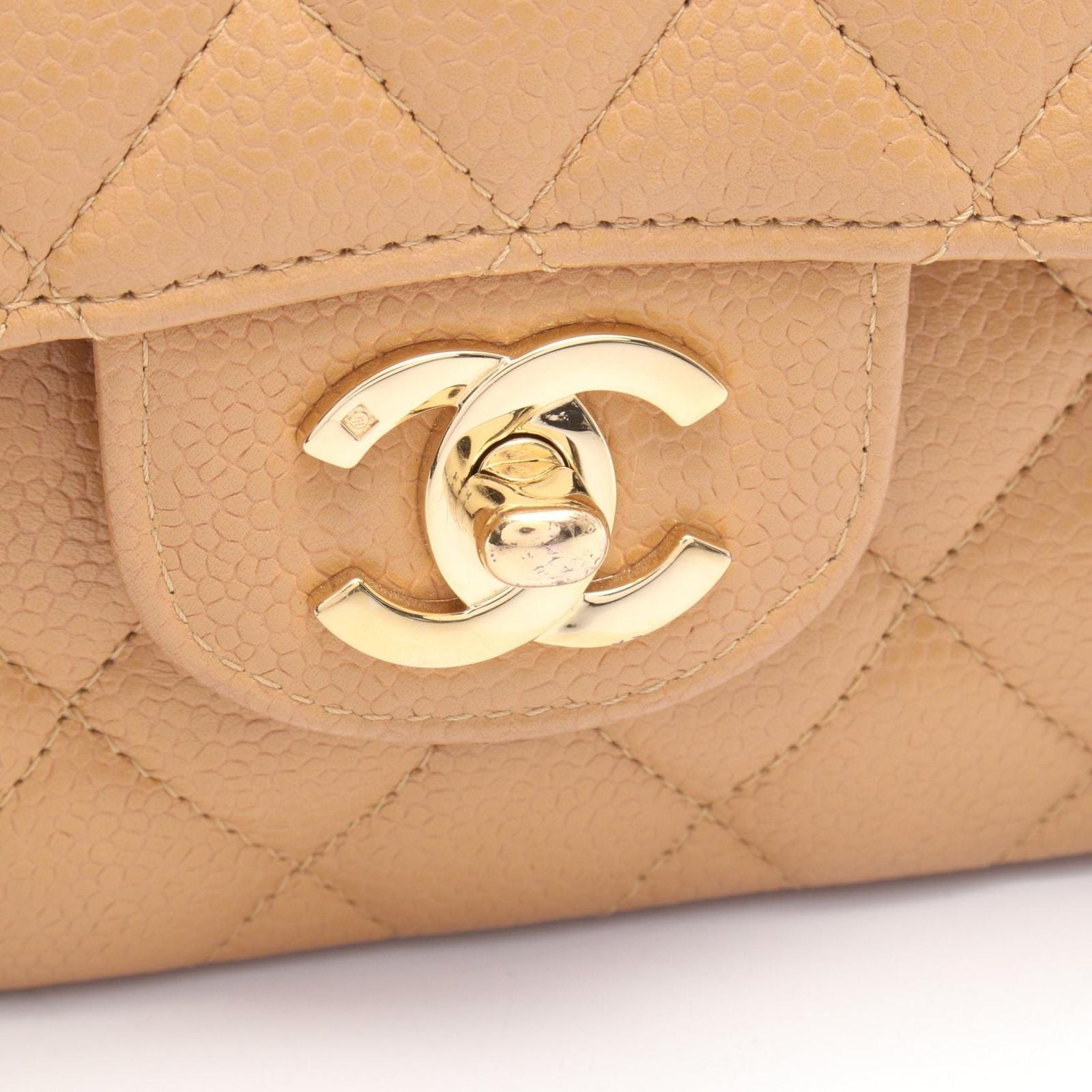 Chanel Shoulder Bag Quilted Double Flap Beige Caviar Leather Chain — view 9