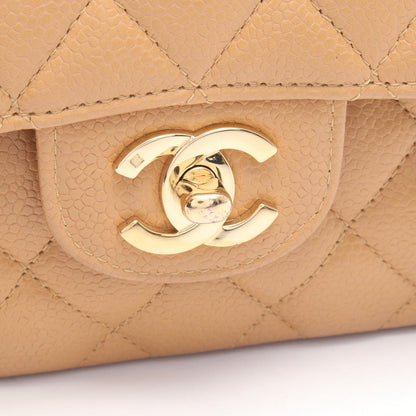 Chanel Shoulder Bag Quilted Double Flap Beige Caviar Leather Chain — view 9