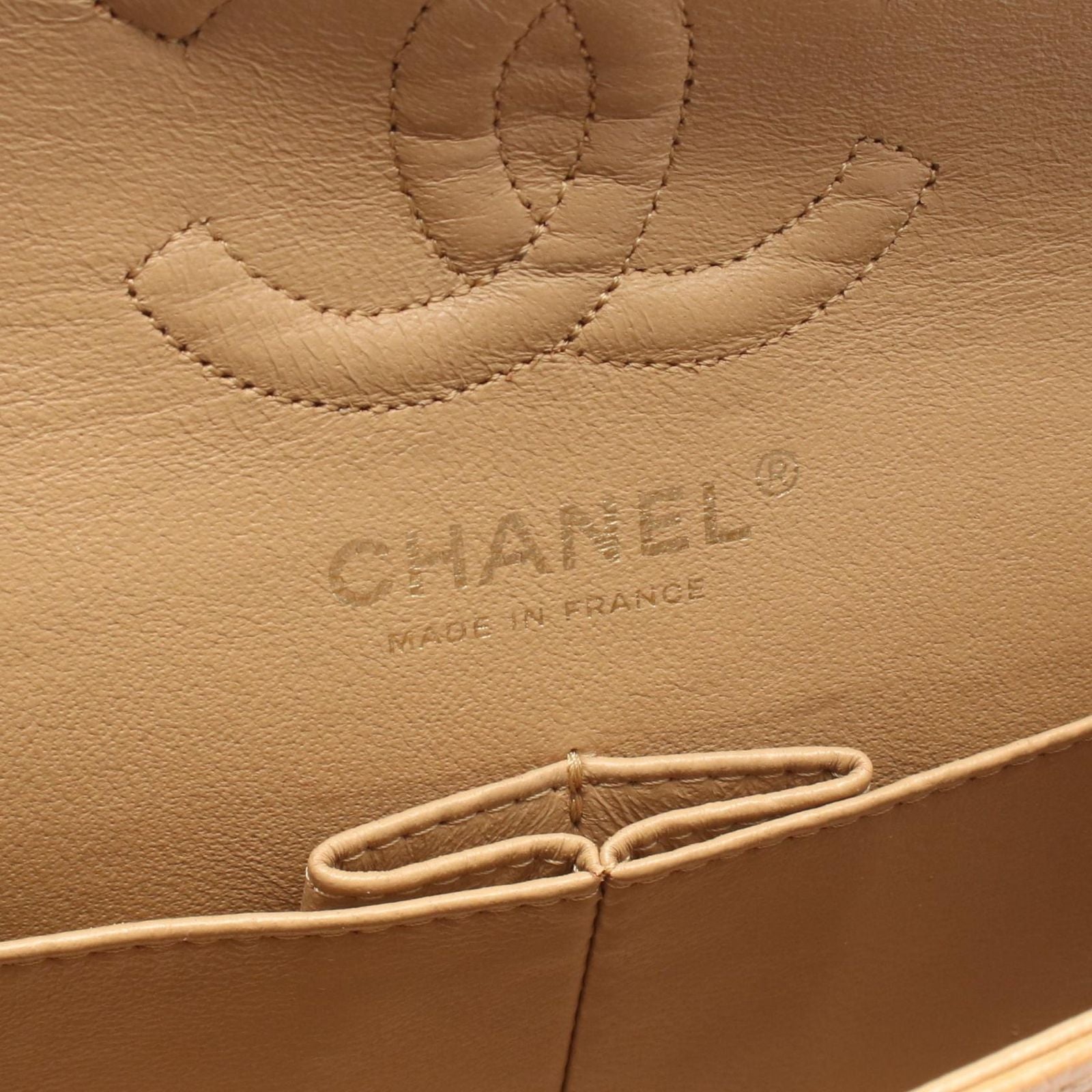 Chanel Shoulder Bag Quilted Double Flap Beige Caviar Leather Chain — view 4
