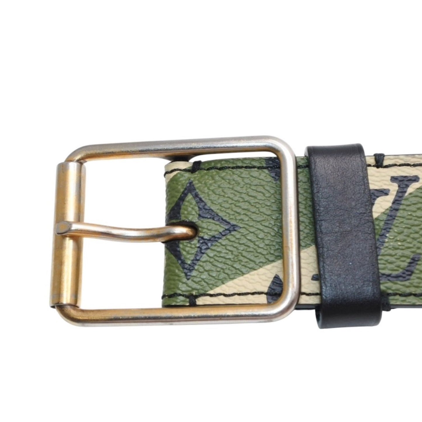 Louis Vuitton LV TM Ceinture Belt Leather Monogram Moflage Khaki Beige Black — view 3