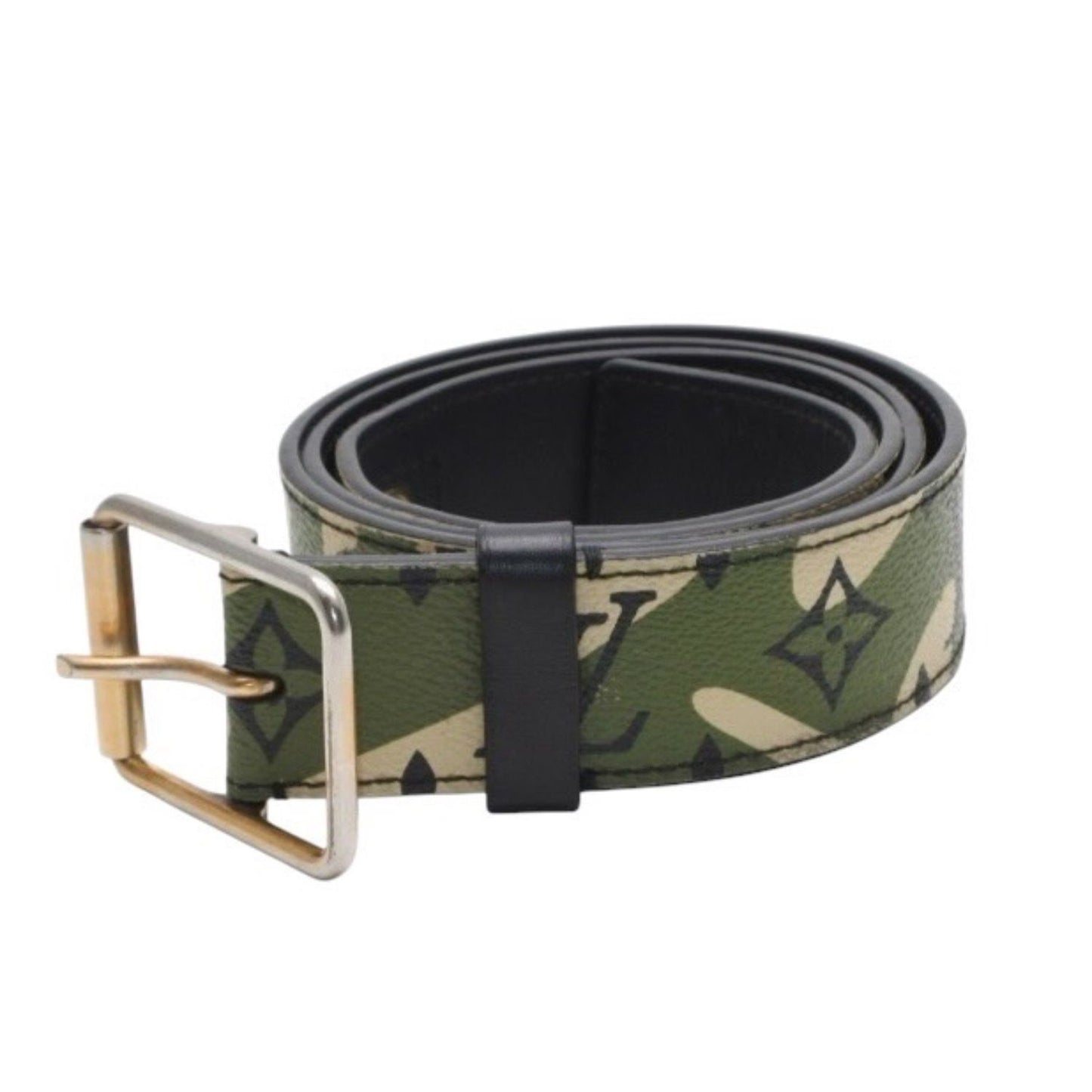 Louis Vuitton LV TM Ceinture Belt Leather Monogram Moflage Khaki Beige Black — view 2