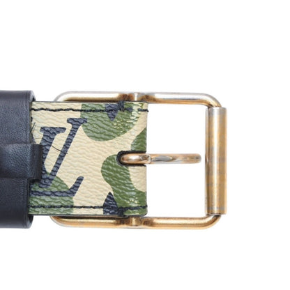 Louis Vuitton LV TM Ceinture Belt Leather Monogram Moflage Khaki Beige Black — view 4