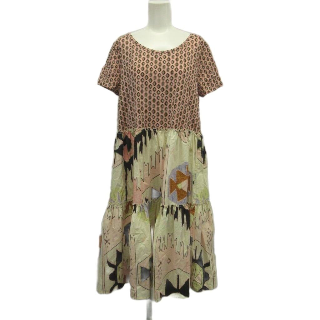 Max Mara Weekend Line Dress M Pink White Short Sleeve Knee Length Tiered