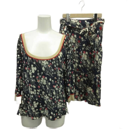 Max Mara Weekend Line Set Top Skirt L Navy Floral Pattern 3/4 Sleeve RN