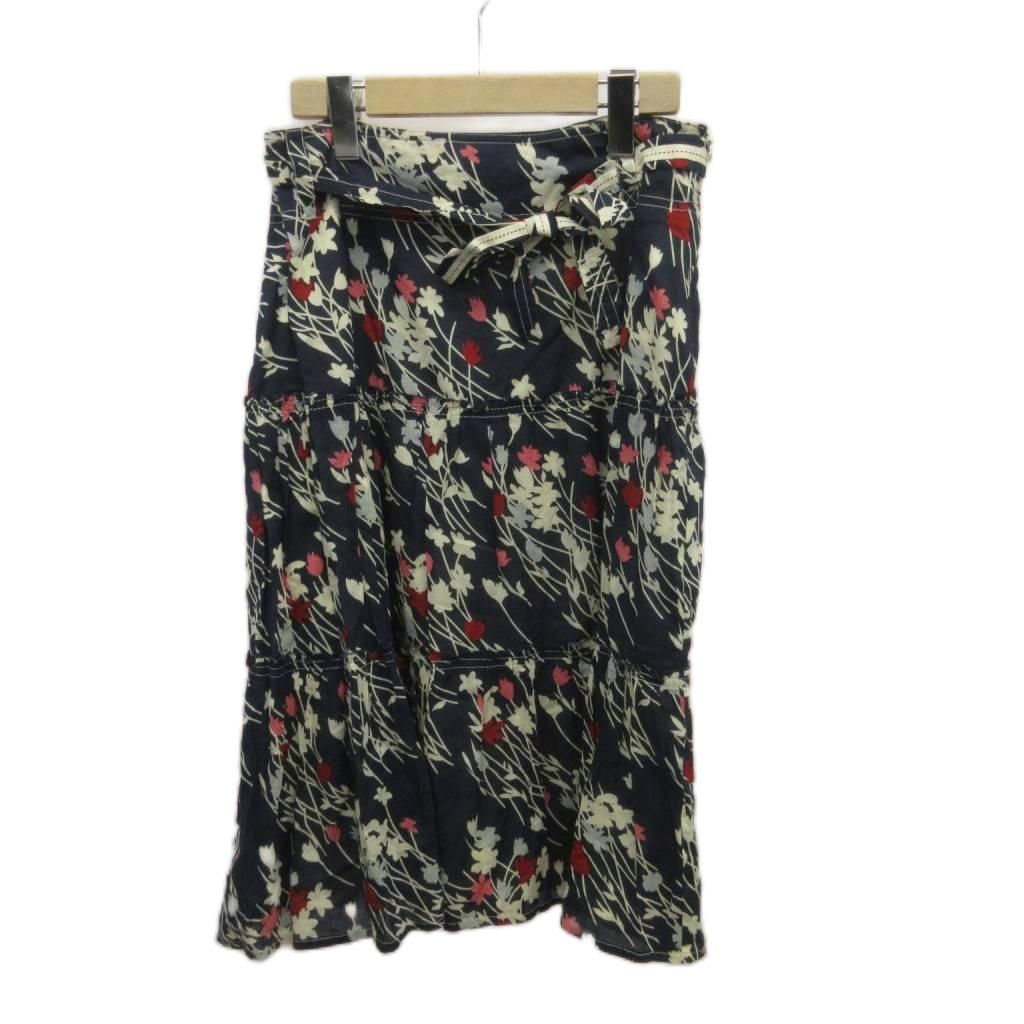 Max Mara Weekend Line Set Top Skirt L Navy Floral Pattern 3/4 Sleeve RN — view 5