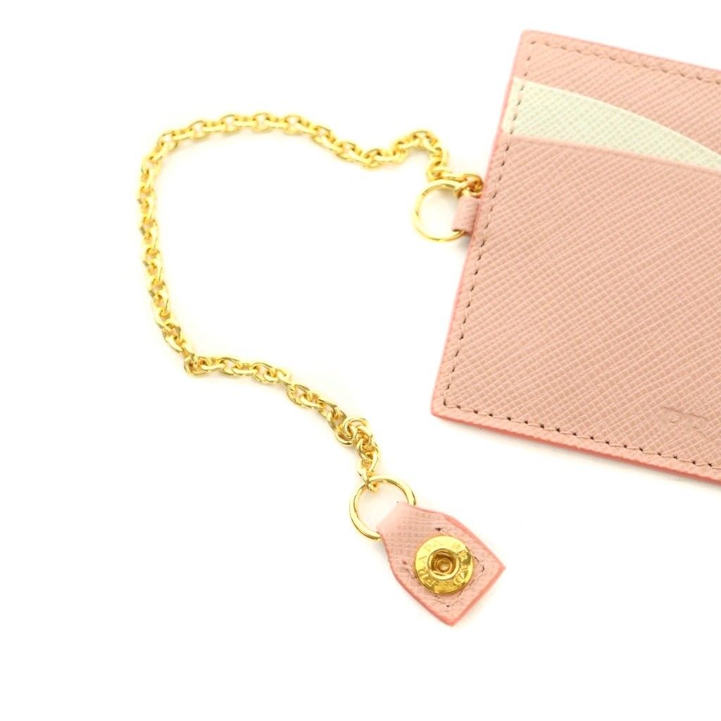 Prada Saffiano Multic Cammeo Orchi Leather with Chain Card Case Pink — view 6
