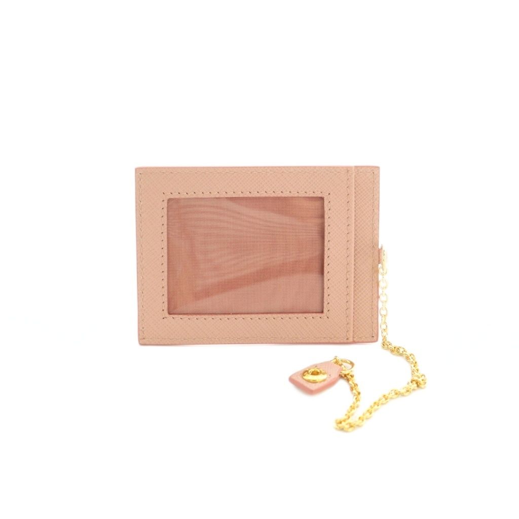 Prada Saffiano Multic Cammeo Orchi Leather with Chain Card Case Pink — view 2