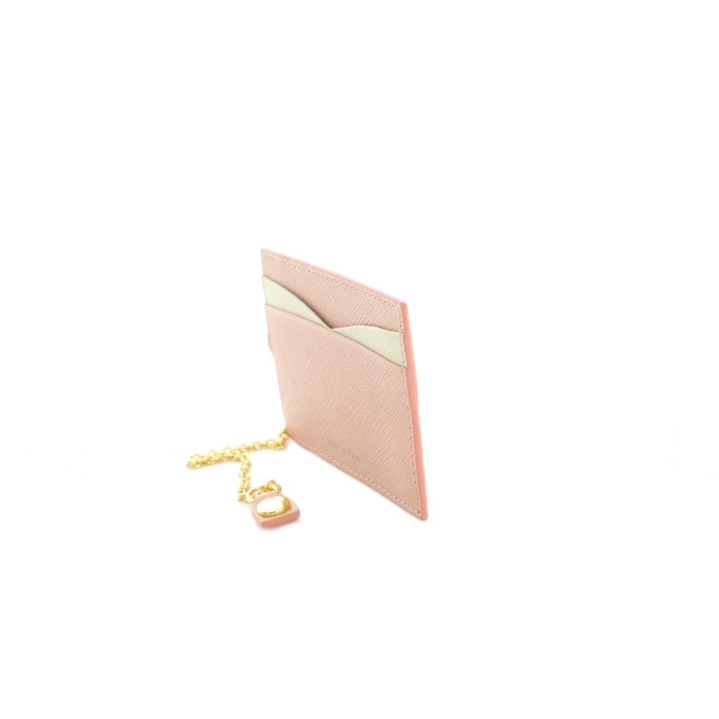 Prada Saffiano Multic Cammeo Orchi Leather with Chain Card Case Pink — view 3
