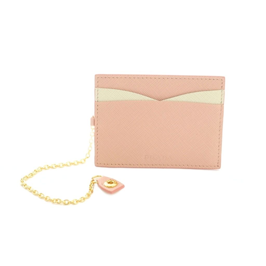 Prada Saffiano Multic Cammeo Orchi Leather with Chain Card Case Pink