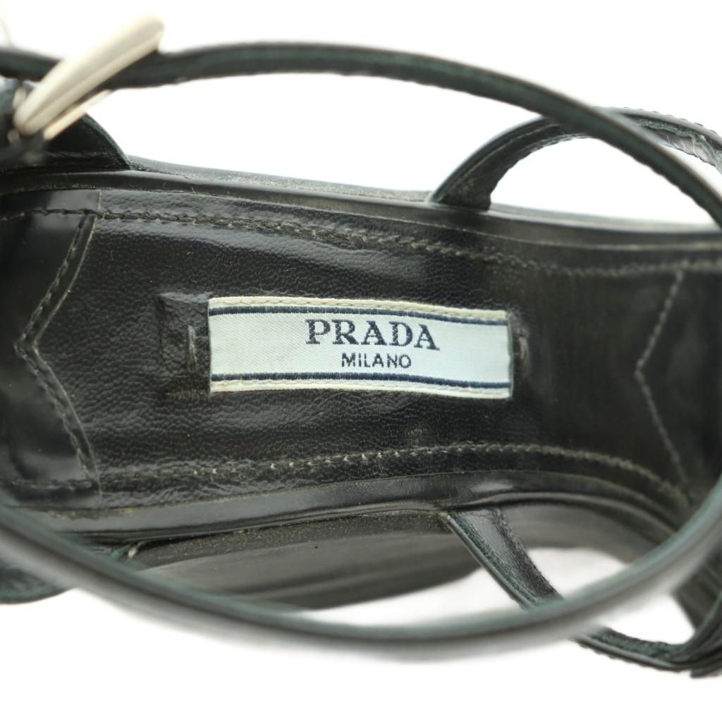 Prada Sandals Strap Wedge Sole Leather 35.5 Black — view 7