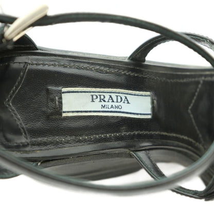 Prada Sandals Strap Wedge Sole Leather 35.5 Black — view 7
