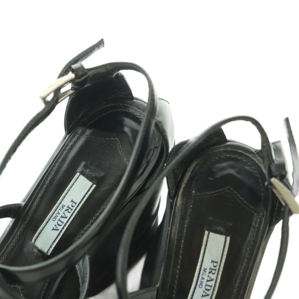 Prada Sandals Strap Wedge Sole Leather 35.5 Black — view 4