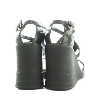 Prada Sandals Strap Wedge Sole Leather 35.5 Black — view 5